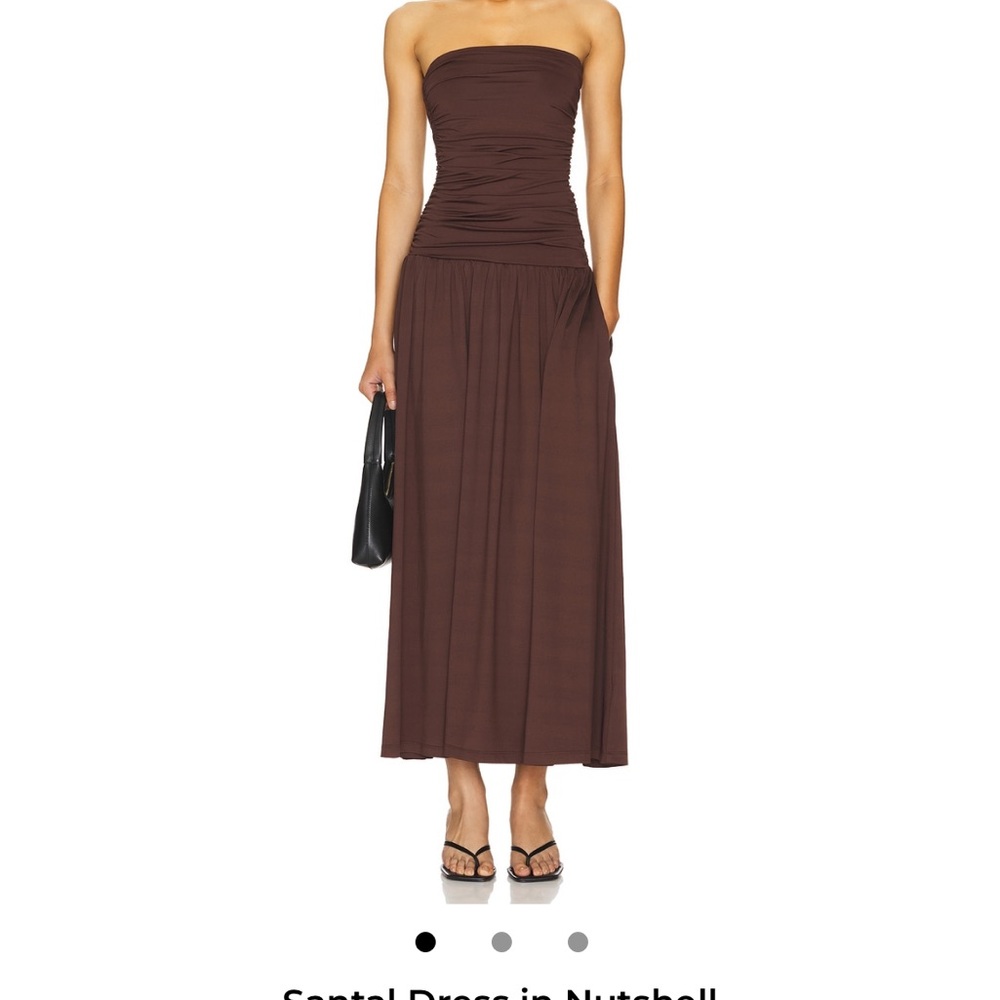 Strapless Ruched Maxi Dress in brown